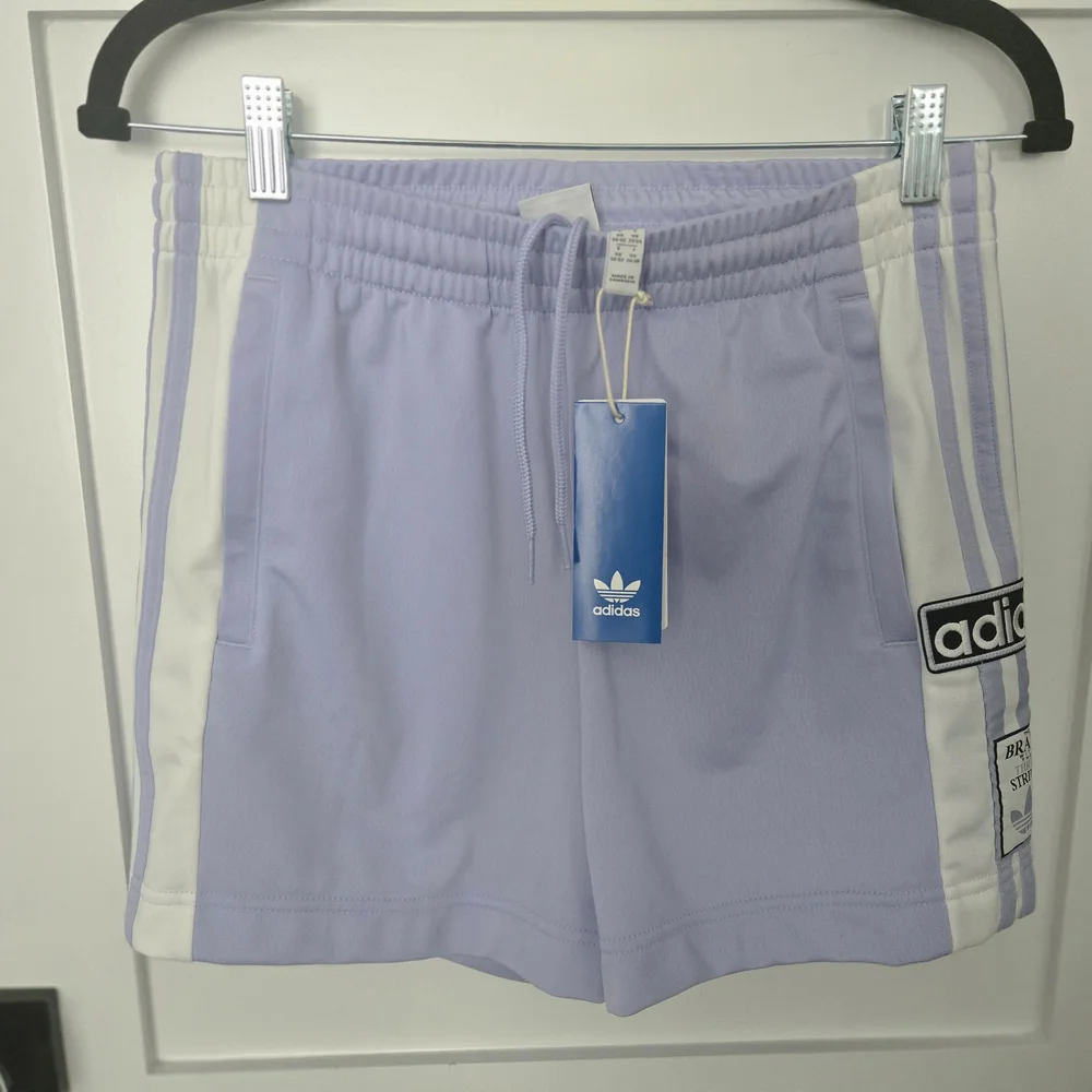 NWT Adidas Lavender Short Sz XS White Stripes Snap Legs Draw String Zip Pockets